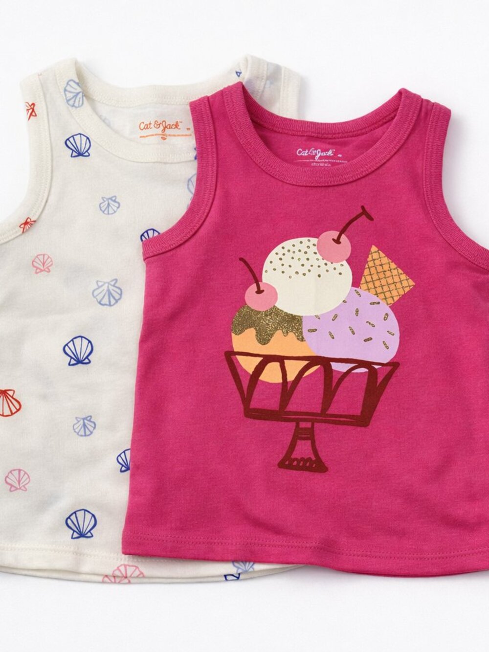 Cat & Jack Girls Tank Top Bundle 2T – Seashell & Ice Cream Summer Tops (2‑Pack)